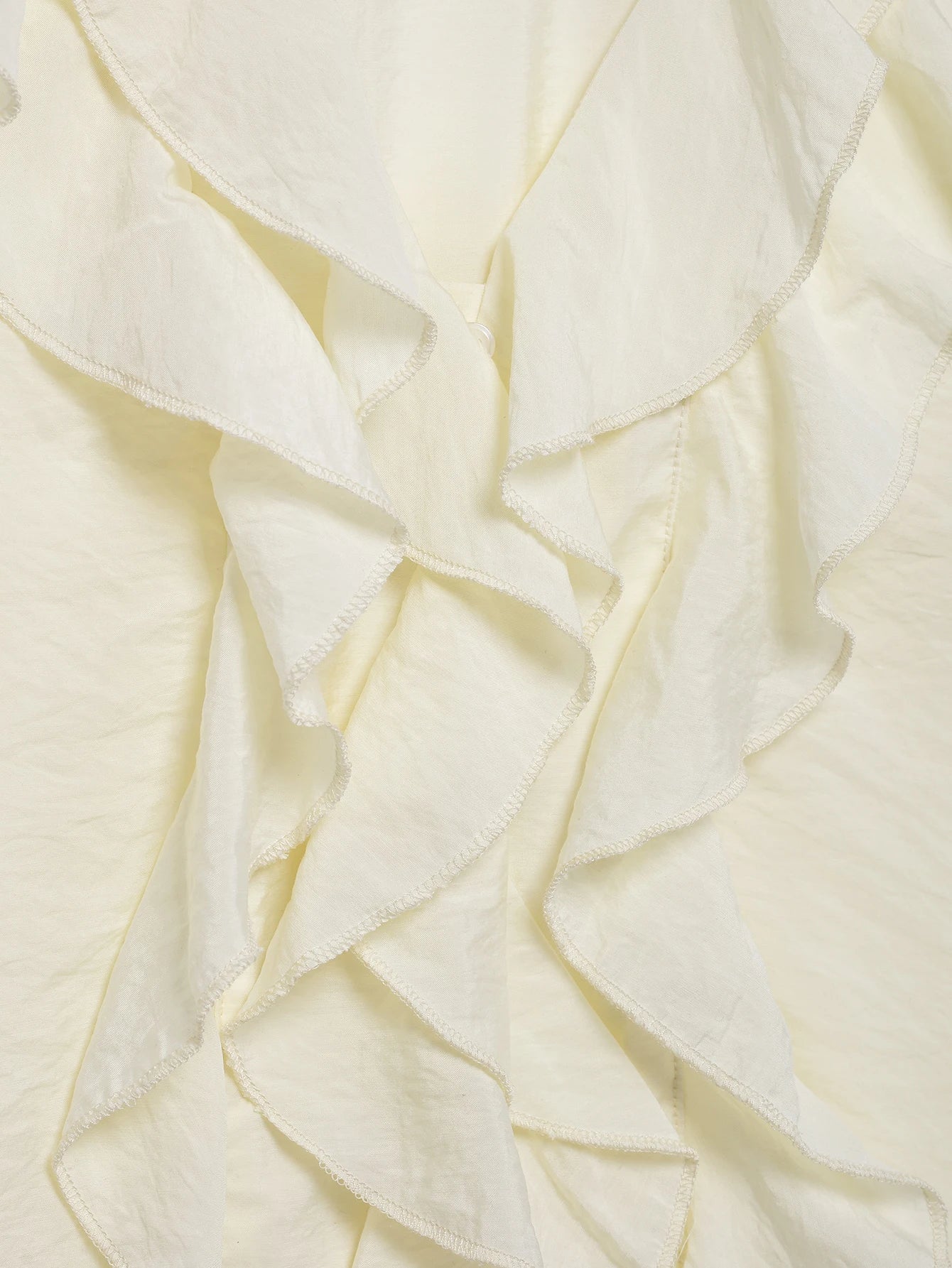 Women's Ruffled V-Neck Blouse with Flounce Long Sleeves Elegant Solid Color Chic Shirt