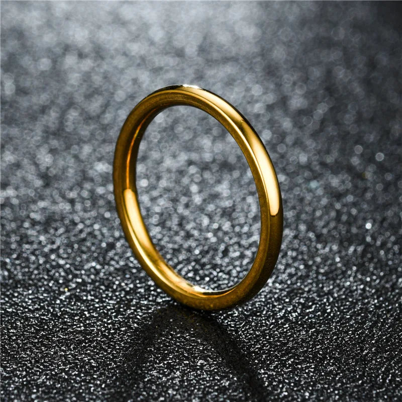 Rose Gold Stainless Steel Rings for Women - 2mm Thin Fashion Titanium Steel Band