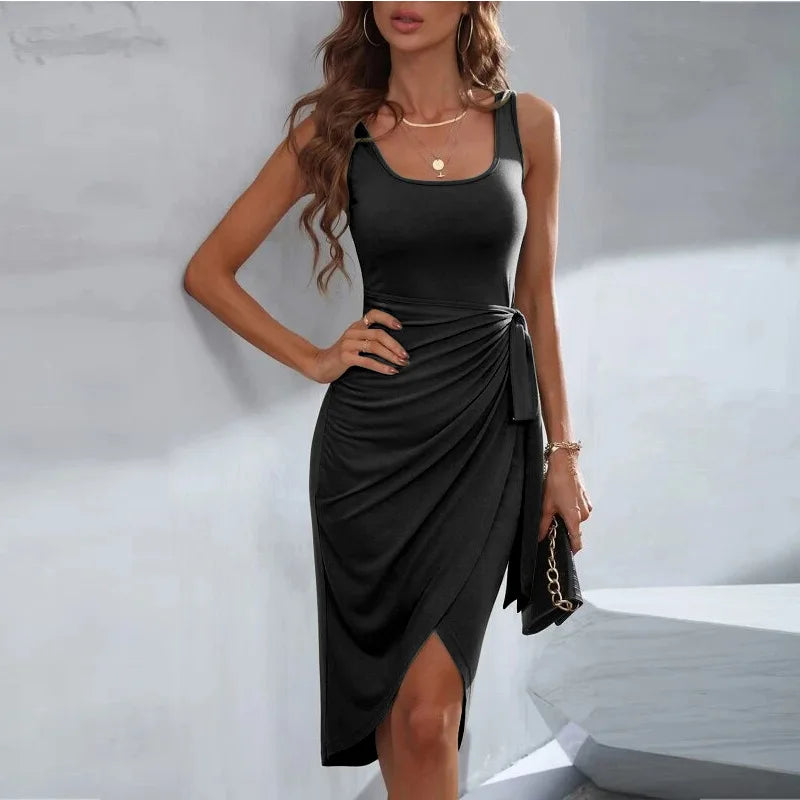 Black High Waist Slit Bodycon Long Dress Lace Up For Club