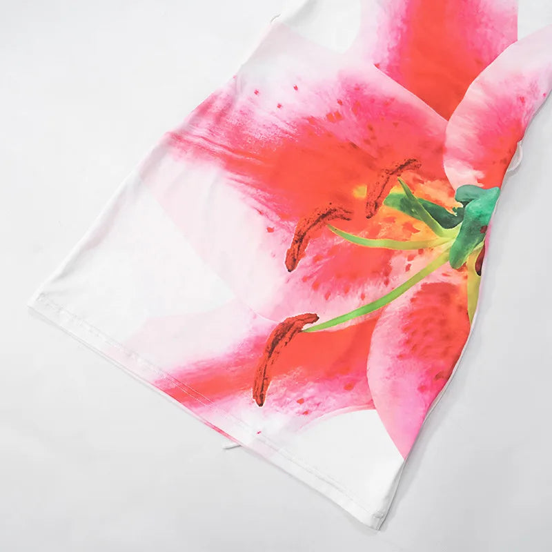 One Shoulder Floral Print Mini Dress Backless Bandage