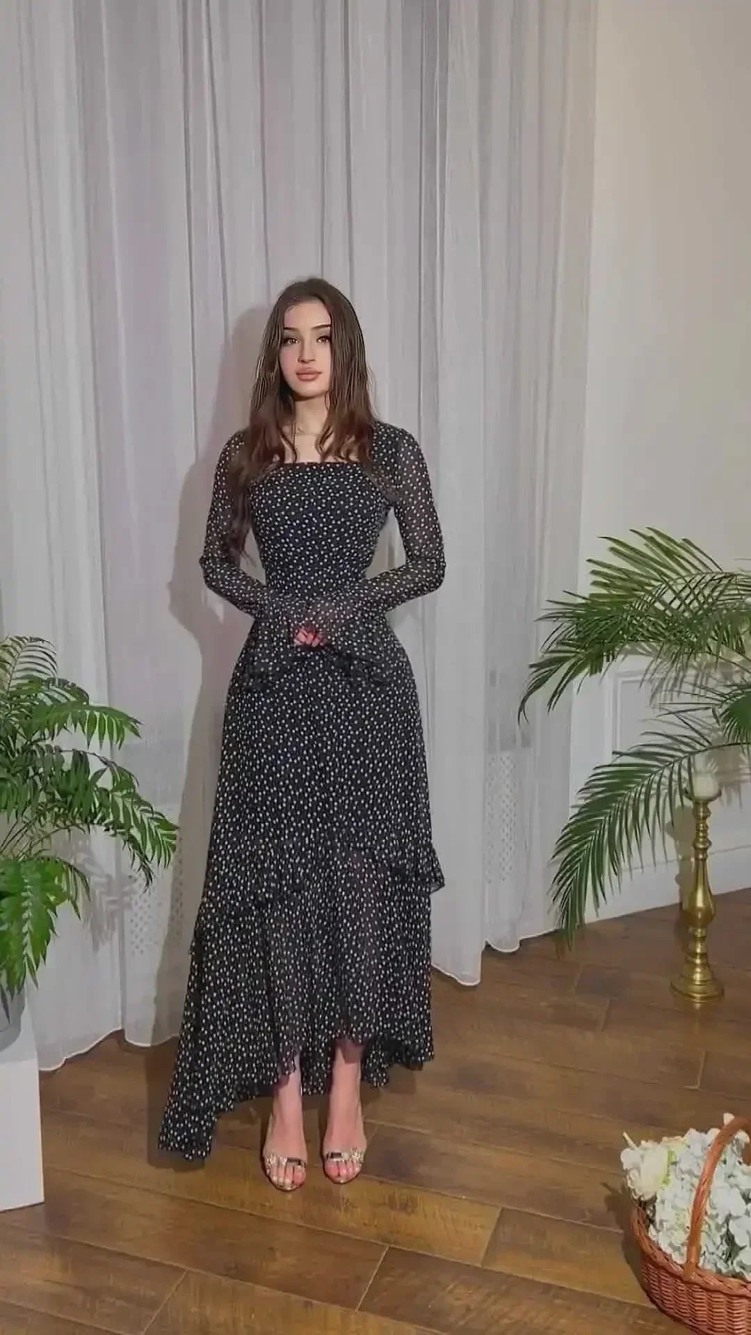 Ramadan Eid Kaftan Dress For Women Polka Dot Chiffon