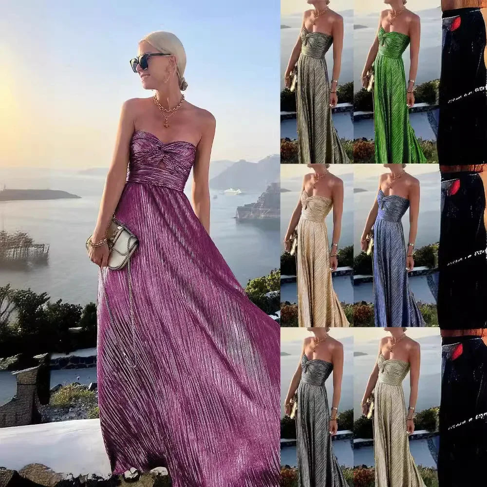 Sexy Chest Wrap Party Dress With Gold Stamping For Women