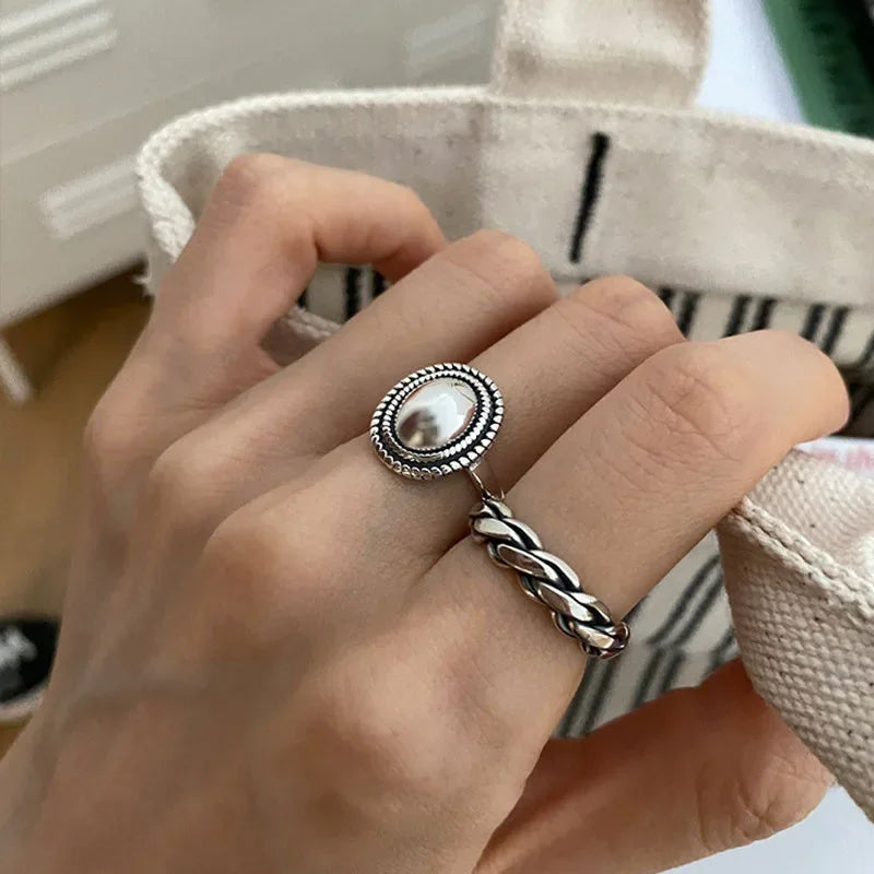 925 Sterling Silver Couples Rings Vintage Twist Design Geometric Thai Jewelry