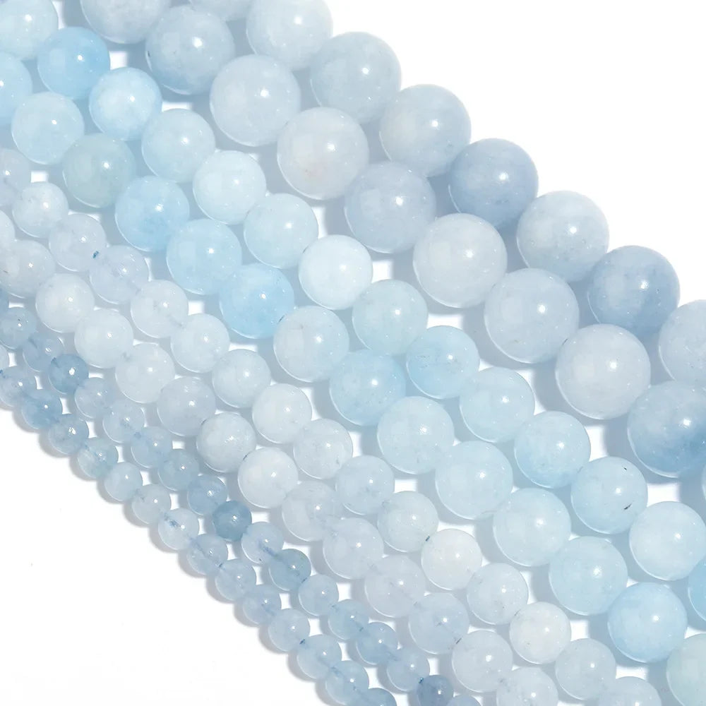 Natural Aquamarine Stone Beads Blue Round Gemstone Beads for DIY Jewelry Making and Accessories