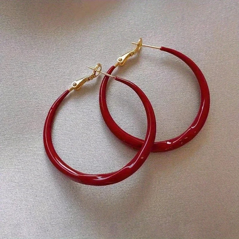 Exquisite Big Red Circle Earrings for Women - Niche Fashion Jewelry