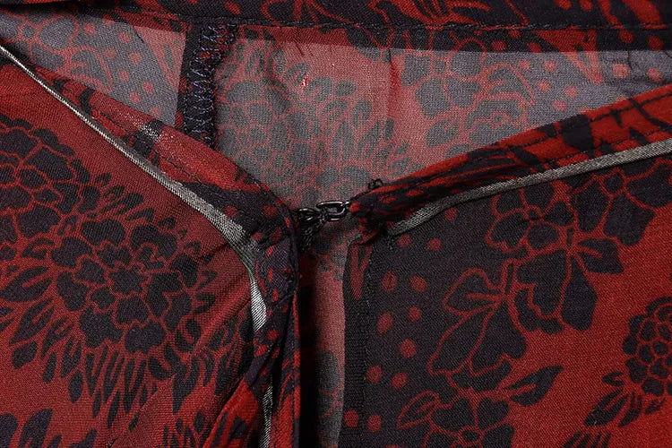 Women's Spring Printed Midi Skirt Two-Piece Set with Casual Folded Silk Texture Shirt and High Waist Skirt