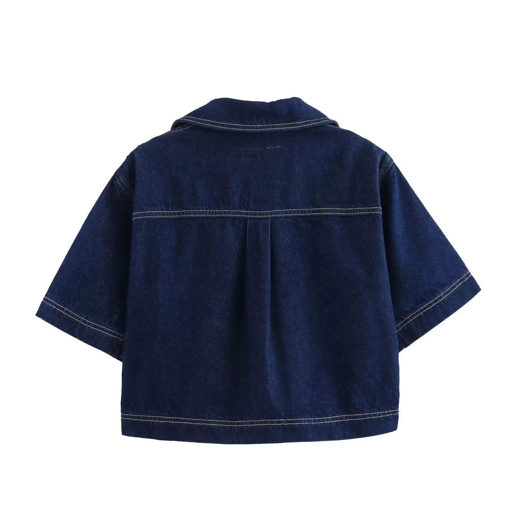 Asymmetric High Waist Denim Mini Skirt and Cropped Short Sleeve Top Two Piece Set for Women Streetwear