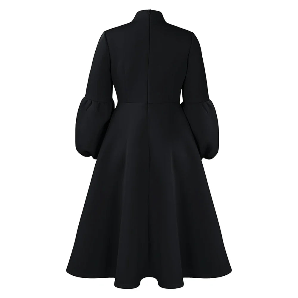 Elegant A Line Midi Dress With Bow Collar For Party