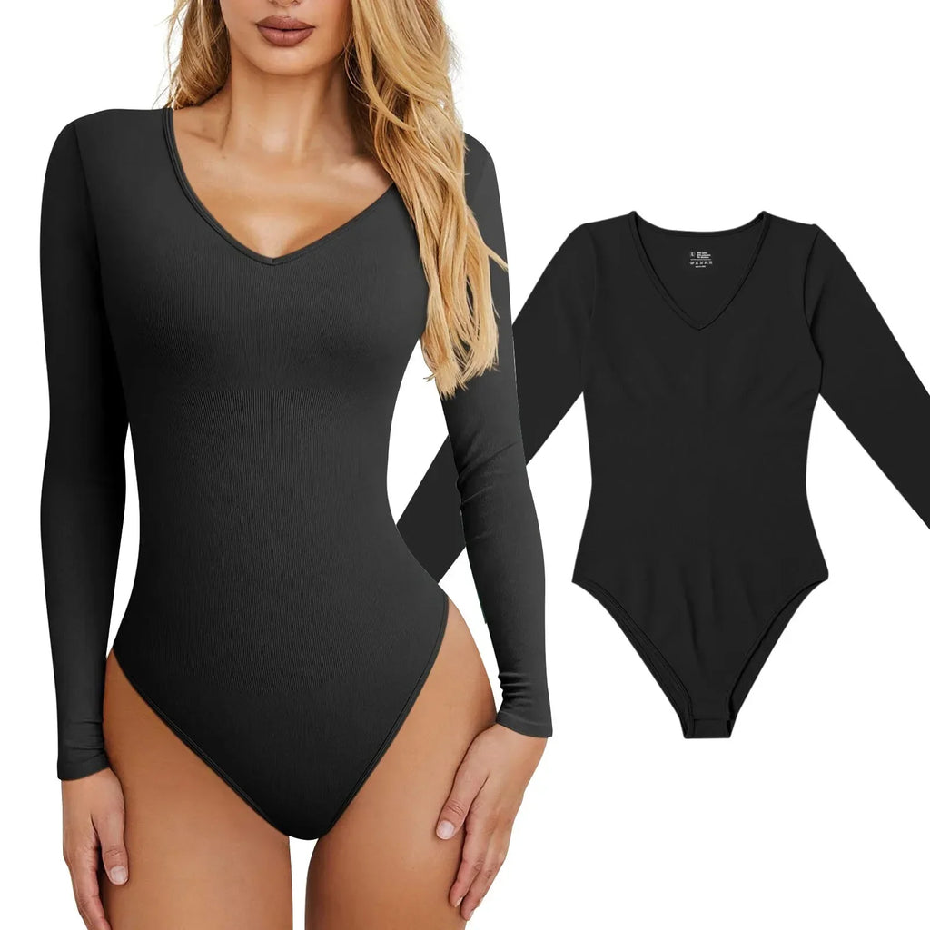 Women's Sexy Knitted Slim Fit Crew Neck Long Sleeve Jumpsuit Bodysuit with Leggings Soft Stretchy Lightweight Underwear Top for Casual and Party Wear