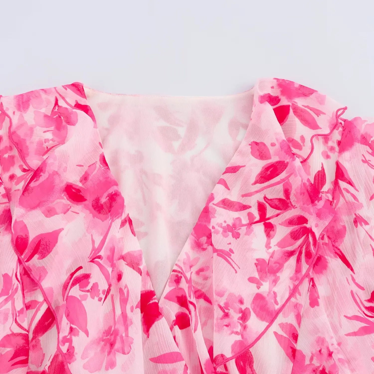 Casual V Neck Printed Belted Long Sleeve Dress For Women