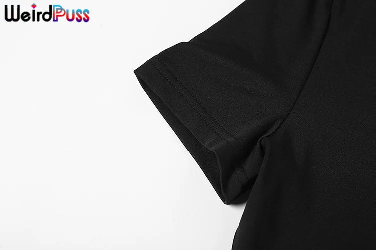 Weird Puss Letter Print Women's Tracksuit Set with Crop Top and Leggings for Stylish Streetwear