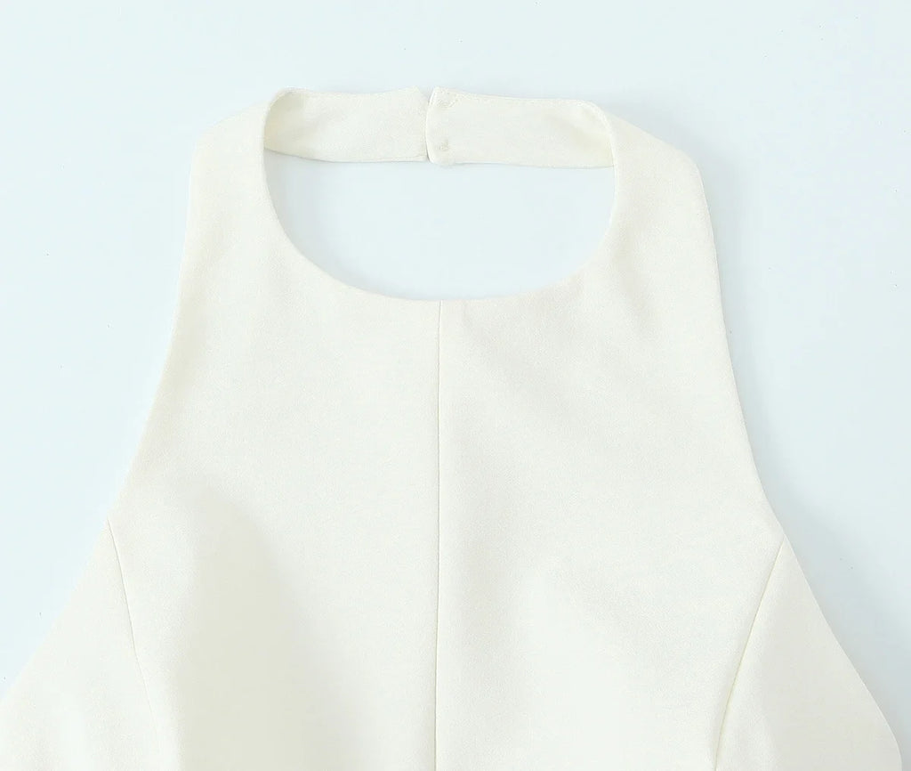 Pleated Slim Sleeveless A Line Dress With Waist Cinching