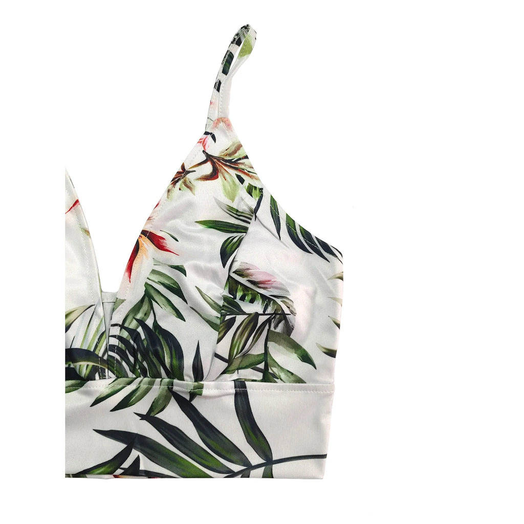 Bohemian Floral Two Piece Set V Neck Beach Dress for Women