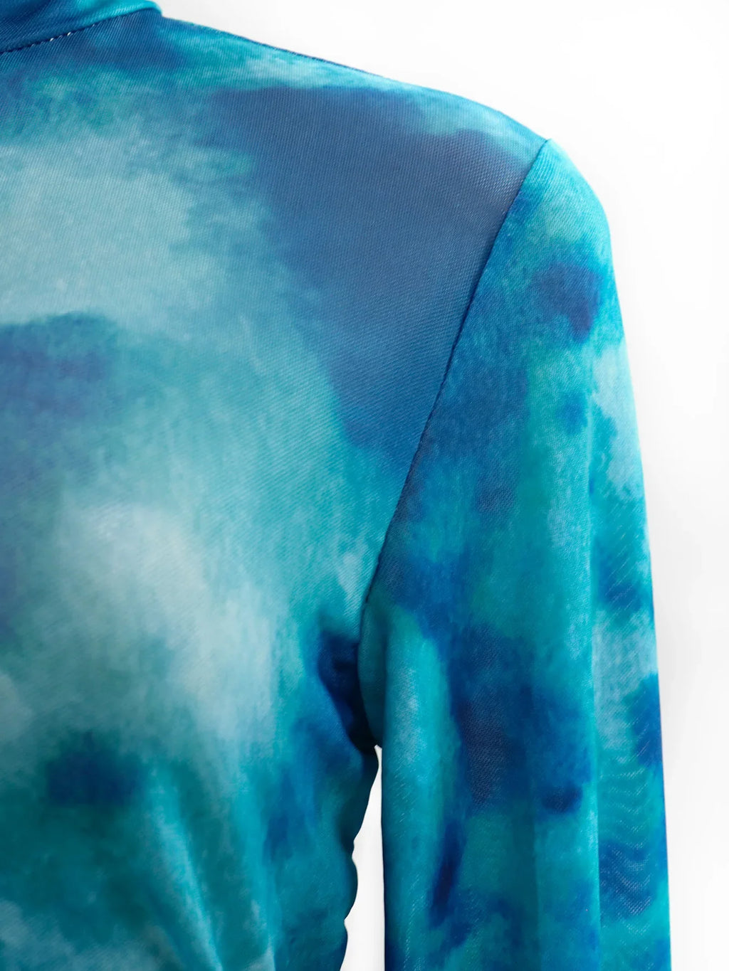 See Through Mesh Long Sleeve Dress With Tie Dye Clubwear