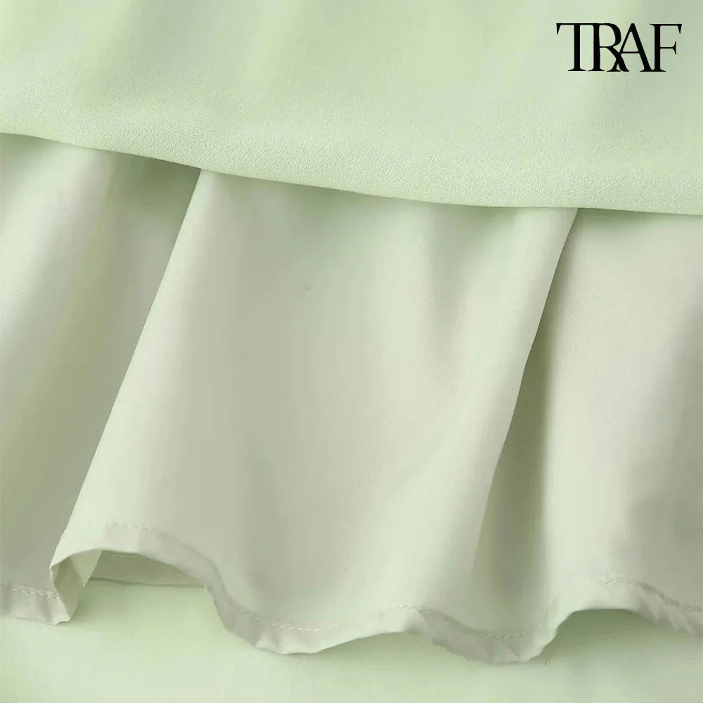 Boho Beach Dress With Round Neck Ruffle Trim Long Sleeve