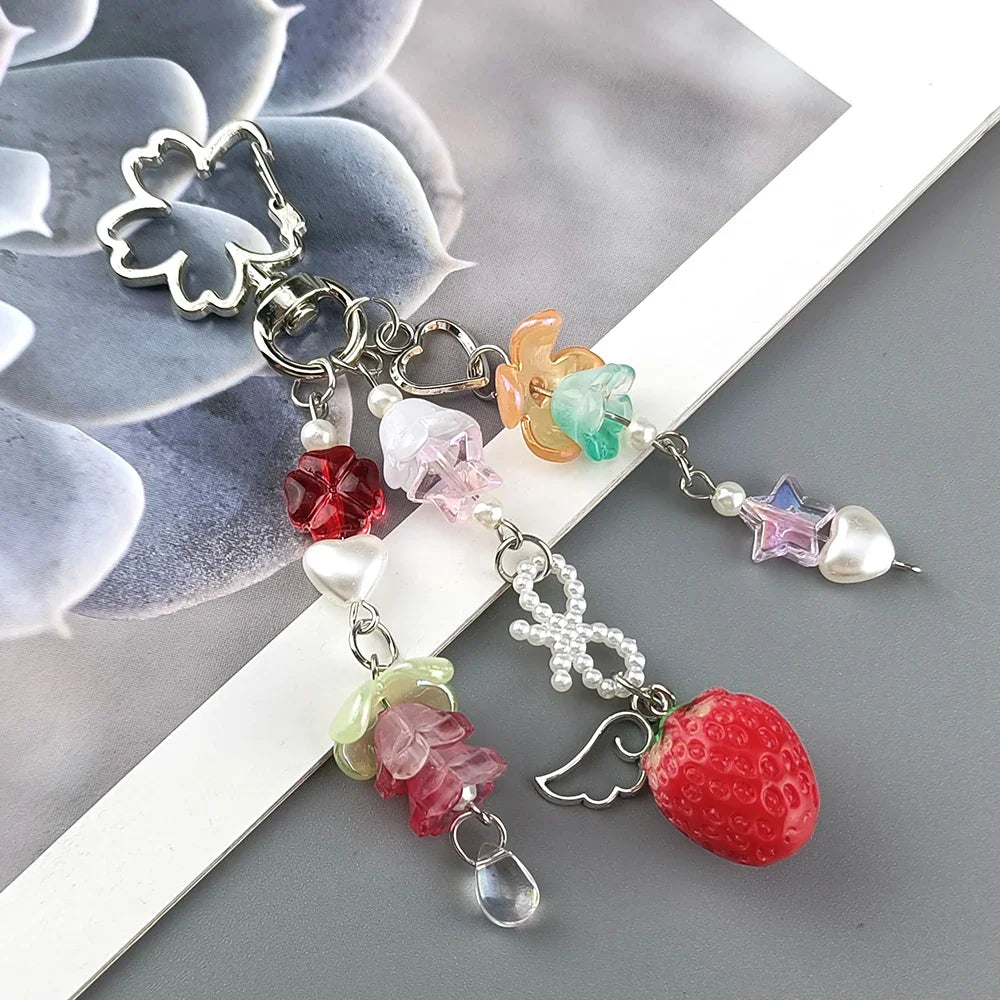 Cute Strawberry Bow Keychain Pendant for Girls Fashion Accessory and Gift