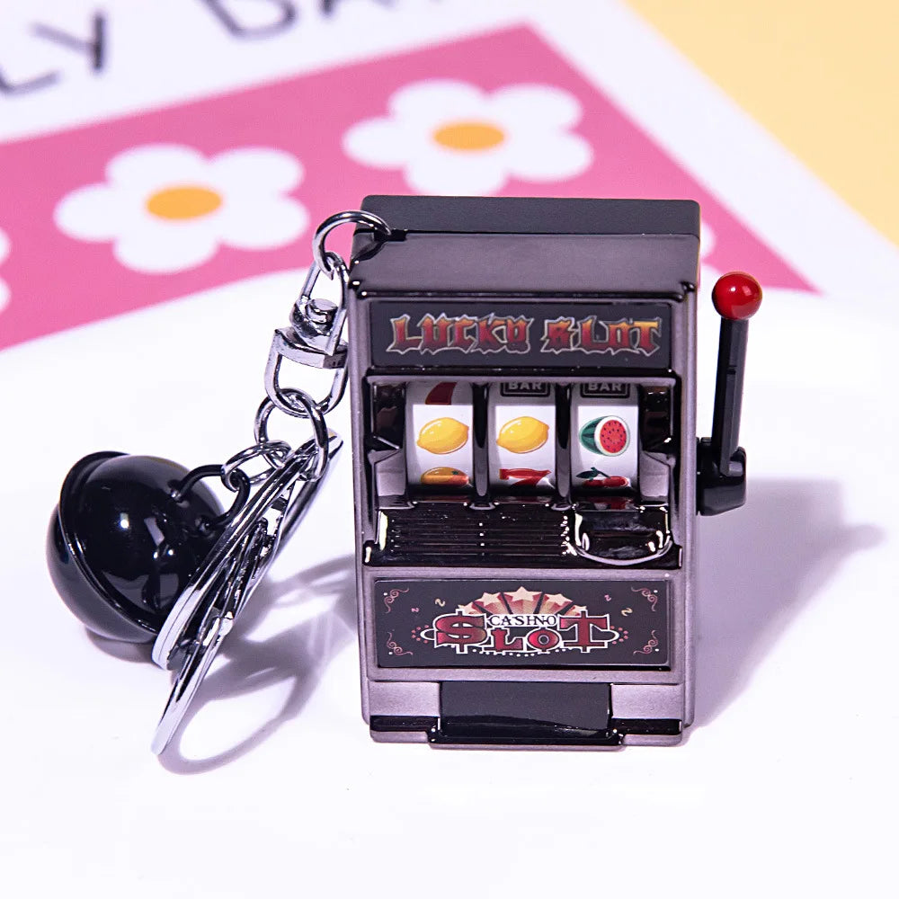 Portable Mini Fruit Slot Keychain Pendant Retro Toy Coin Operated Game for Kids and Adults