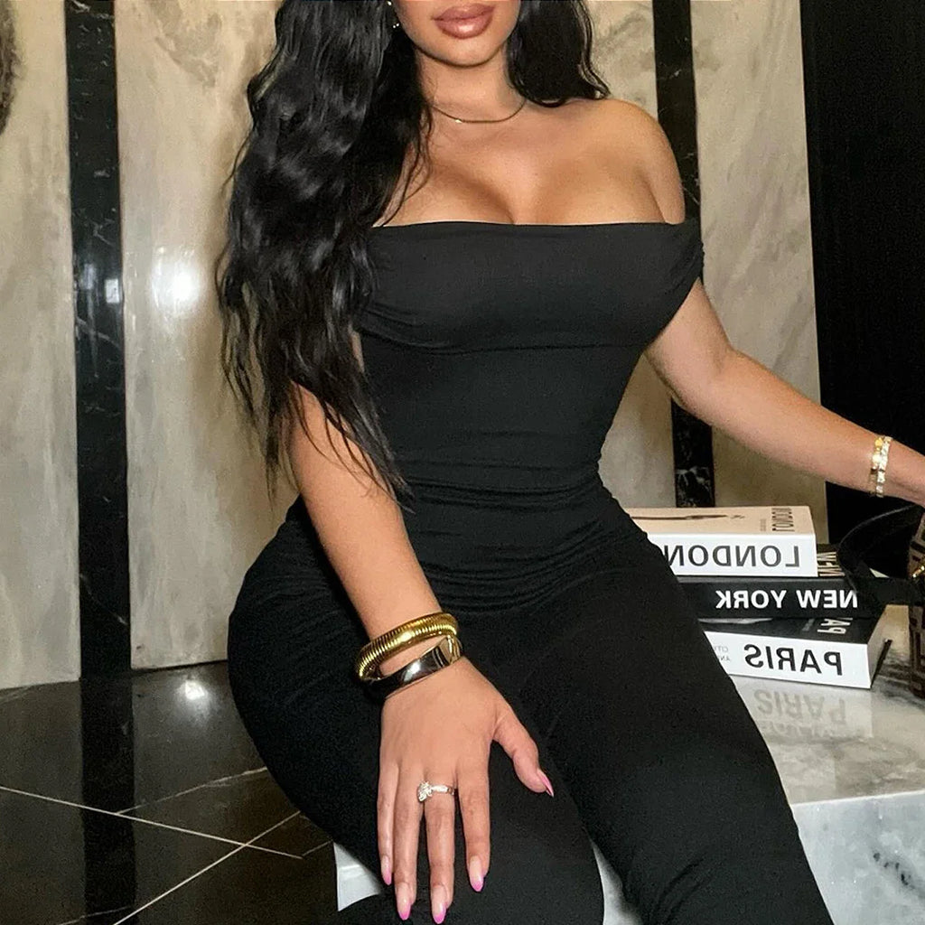 Women's Sexy Slim Fit Strapless Backless Tight Solid Color Sports Jumpsuit Pants