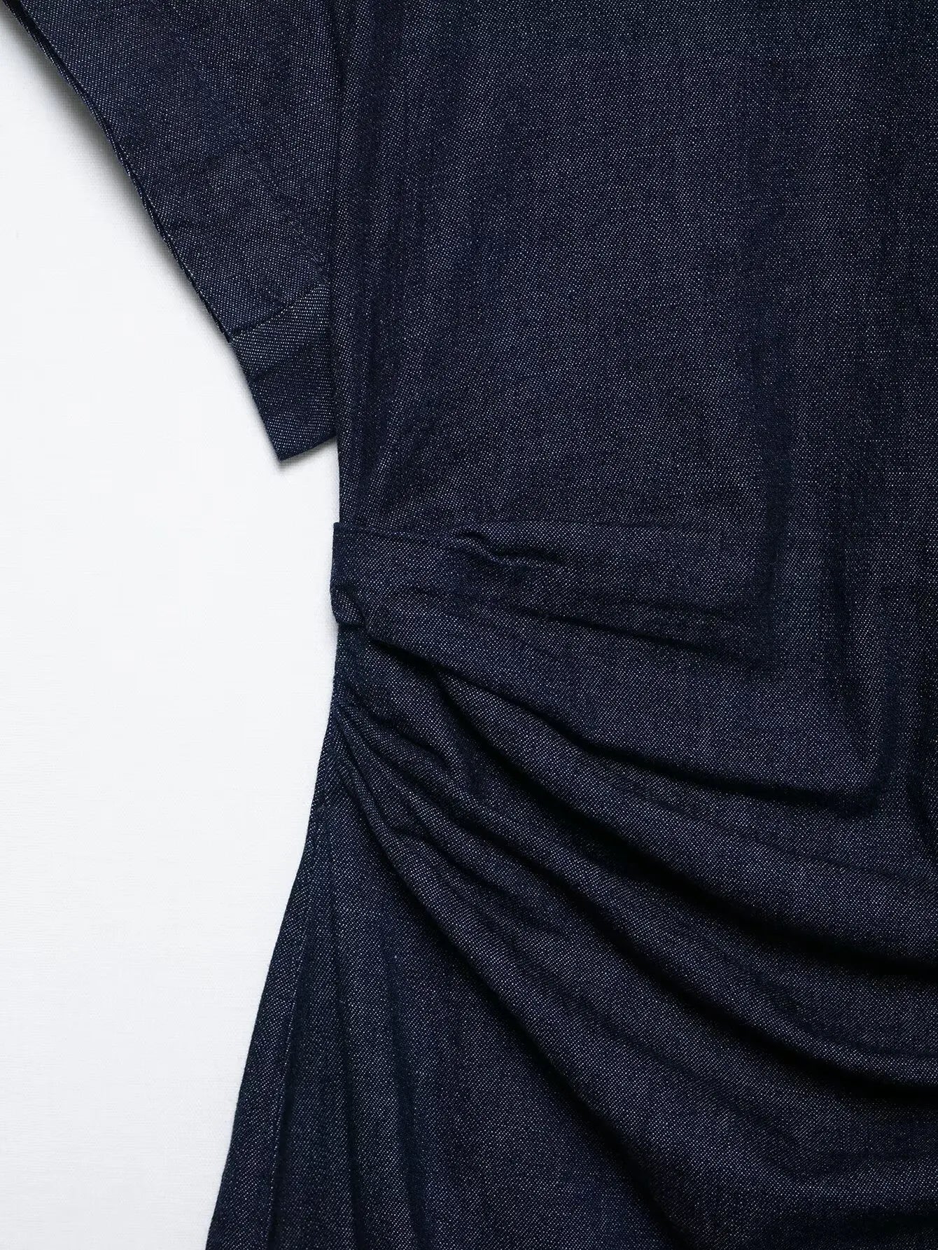 Pleated Slit Dress Round Neck Short Sleeves High Waist Chic