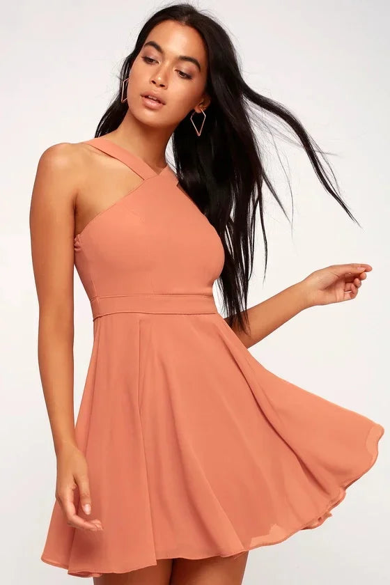 Sexy Backless Halter Mini Dress For Club Party Women