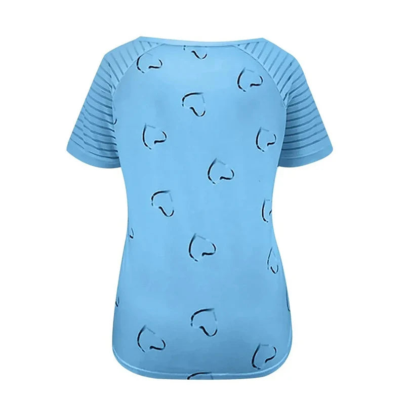 Womens Casual Zipper Short Sleeve V Neck Loose T Shirt