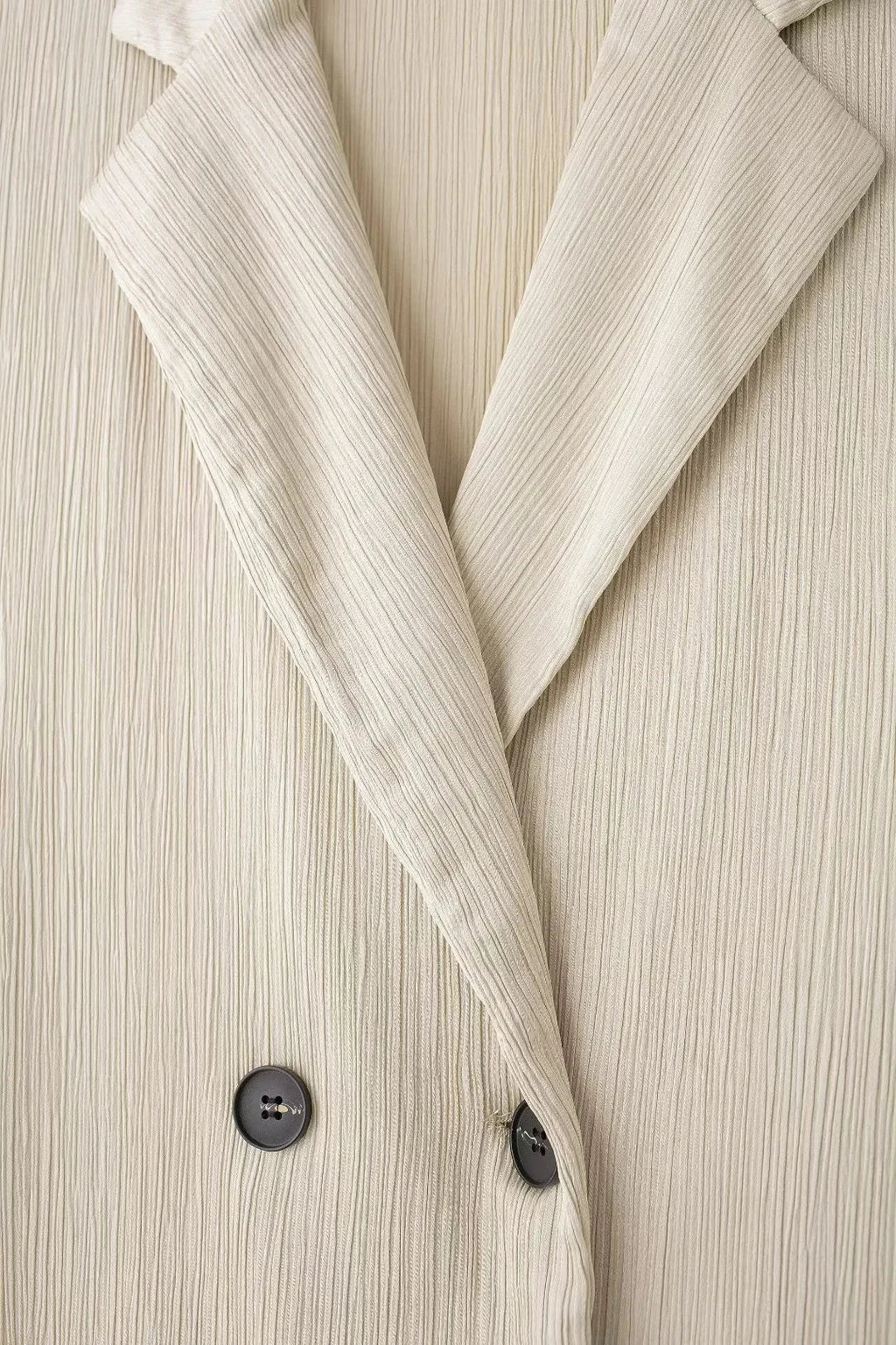 Elegant Women Blazer Pant Suit Set with Wrinkle Effect Double Breasted Long Sleeve Coat and Straight Trouser for Office Wear