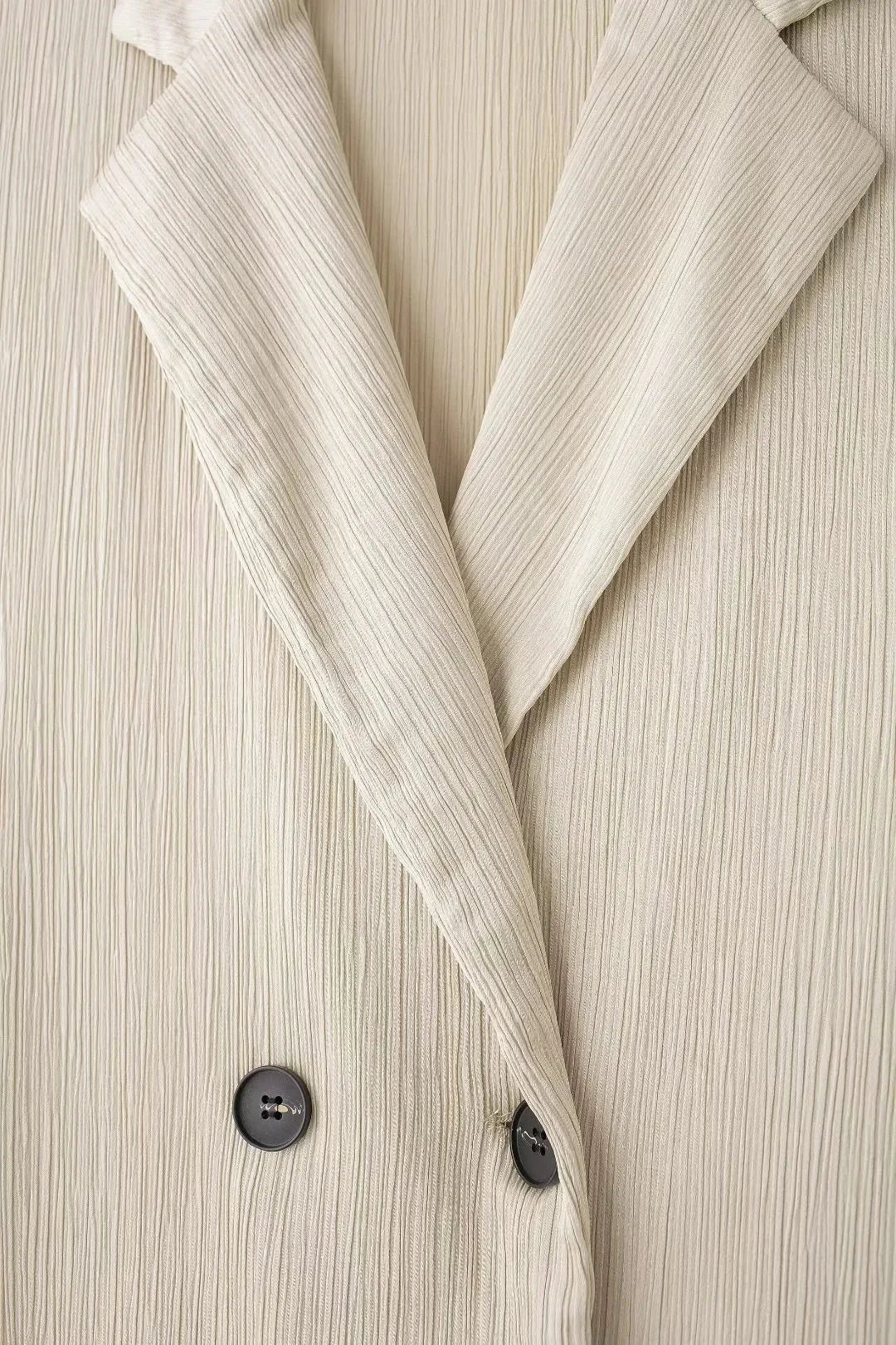 Elegant Women Blazer Pant Suit Set with Wrinkle Effect Double Breasted Long Sleeve Coat and Straight Trouser for Office Wear