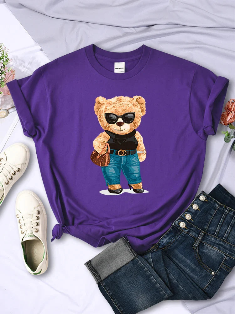 Fashion Teddy Bear Graphic T-Shirt for Women Casual Hip Hop Short Sleeves O-Neck Breathable Summer Tee