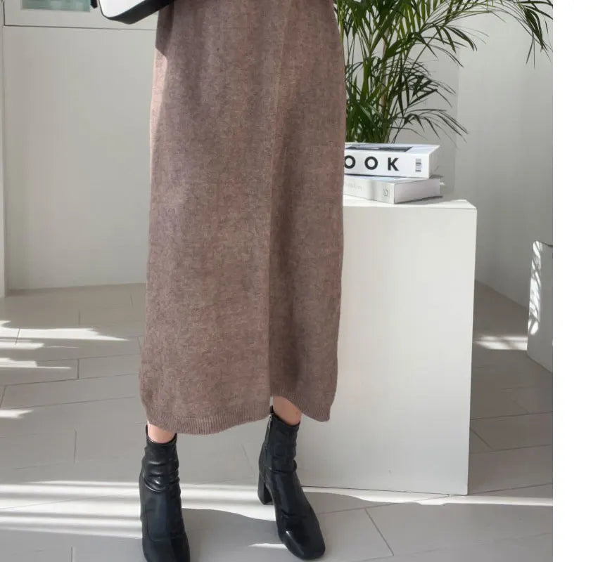 Cozy Turtleneck Sweater Dress For Women Knitted Long Sleeve