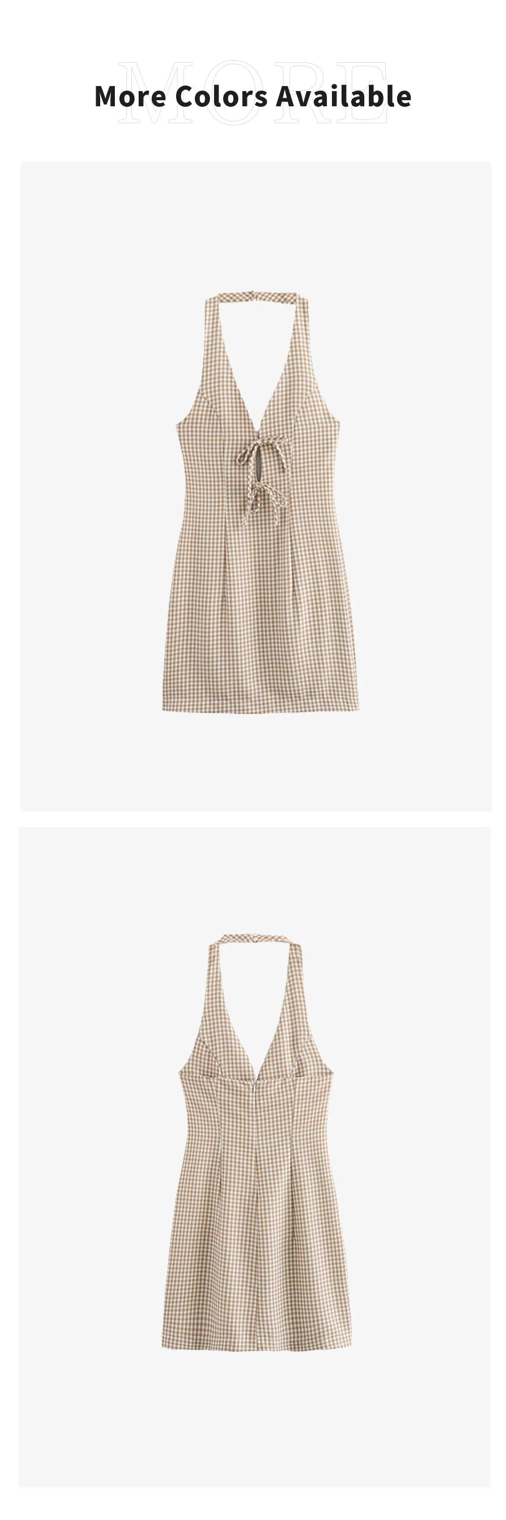 Chic Bow Checkered Dress With Hanging Neck Strap For Women