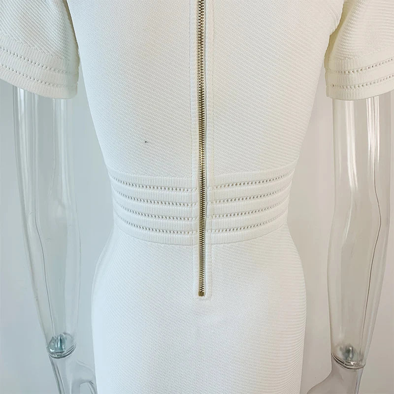 V Neck Knit Short Sleeve Black Sheath Dress With Elastic