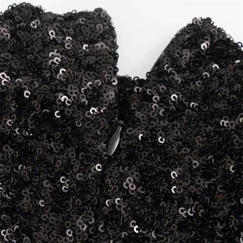 Silver Sequin Mini Dress Bodycon O Neck Sleeveless Partywear