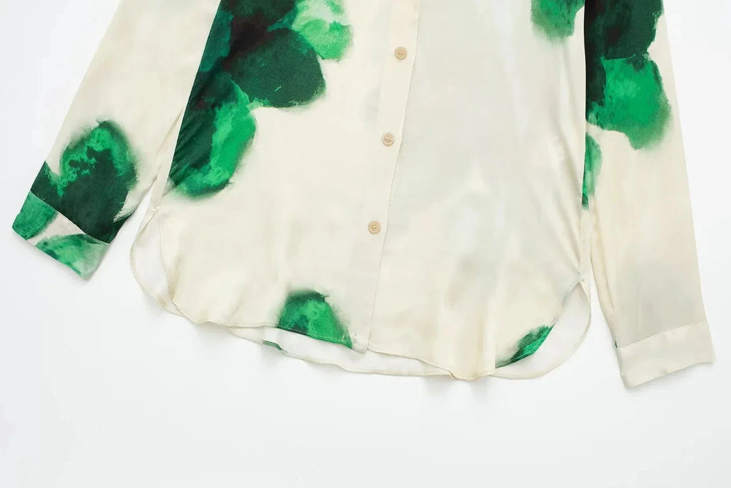 Elegant Floral Print Pant Set With Lapel Long Sleeve Loose Blouse And Drawstring High Waist Wide Leg Pants For Women