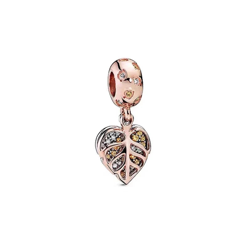 Plated Rose Gold Sparkling Pink Hot Air Balloon and Heart Charm Bead for Silver 925 Bracelet DIY Jewelry