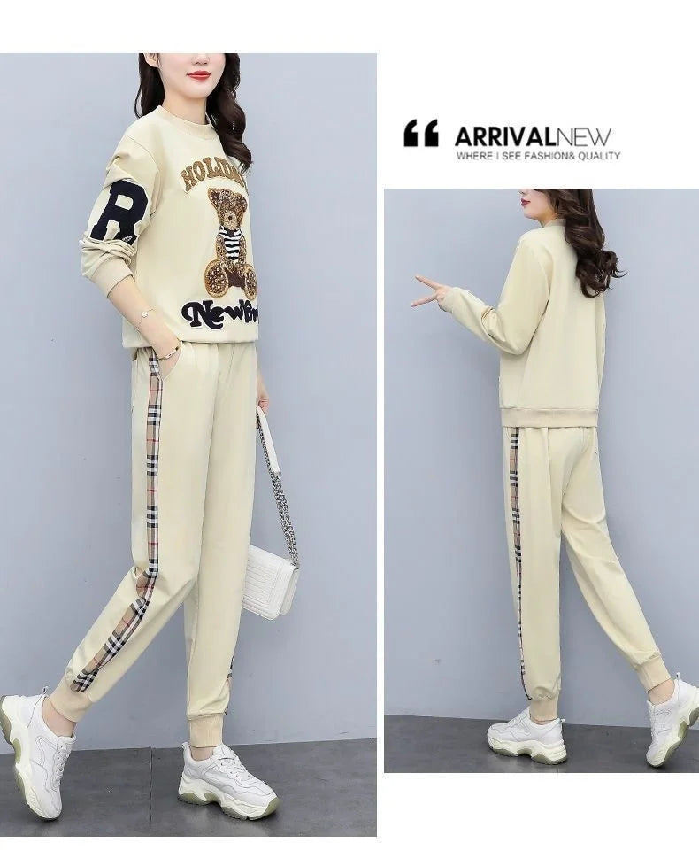 Women's Casual Plush Sweater and Pants Two Piece Set for Spring and Autumn