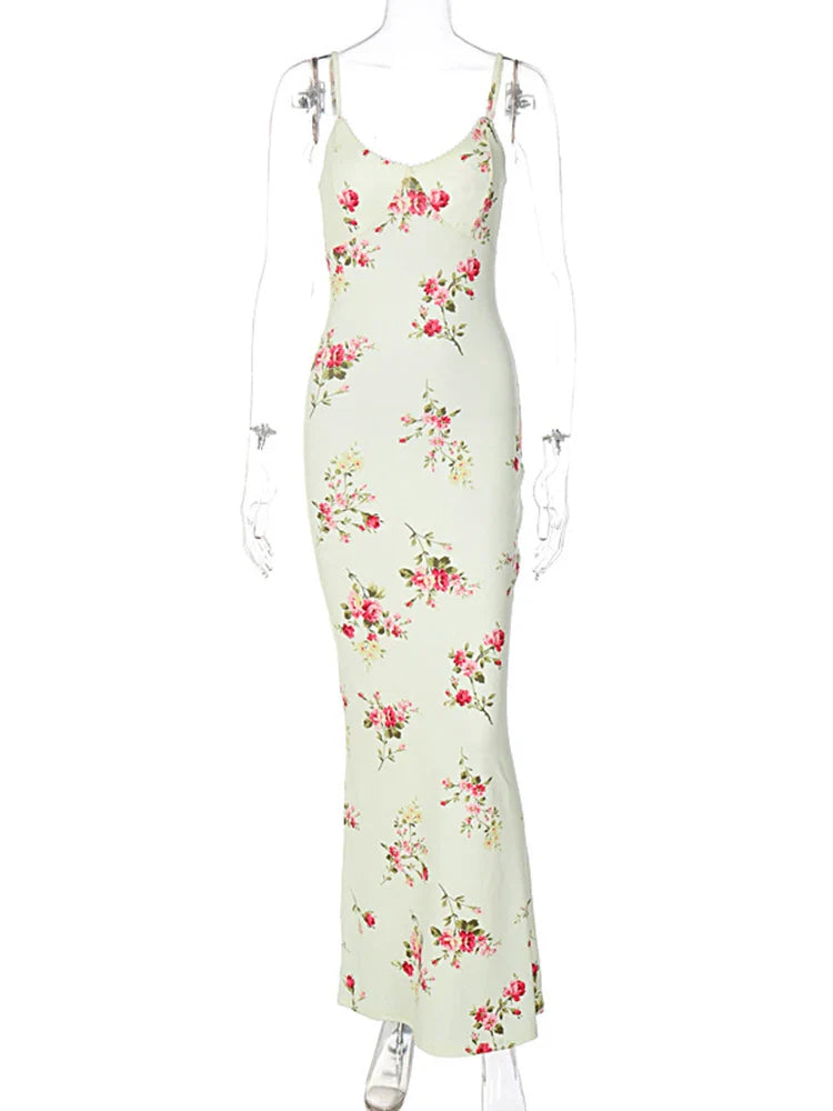 Floral Print Strap Midi Dress Bodycon Party Evening