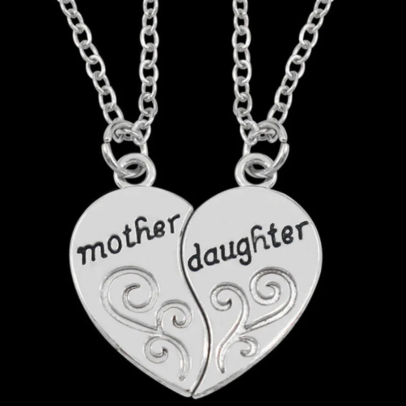2pcs Antique Silver Plated Parent Child Necklace Set for Mother Daughter Love Jewelry