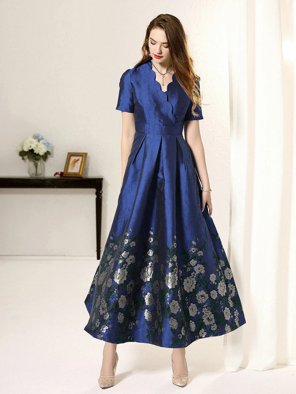 Summer Jacquard Maxi Dress For Women Floral Party Wear