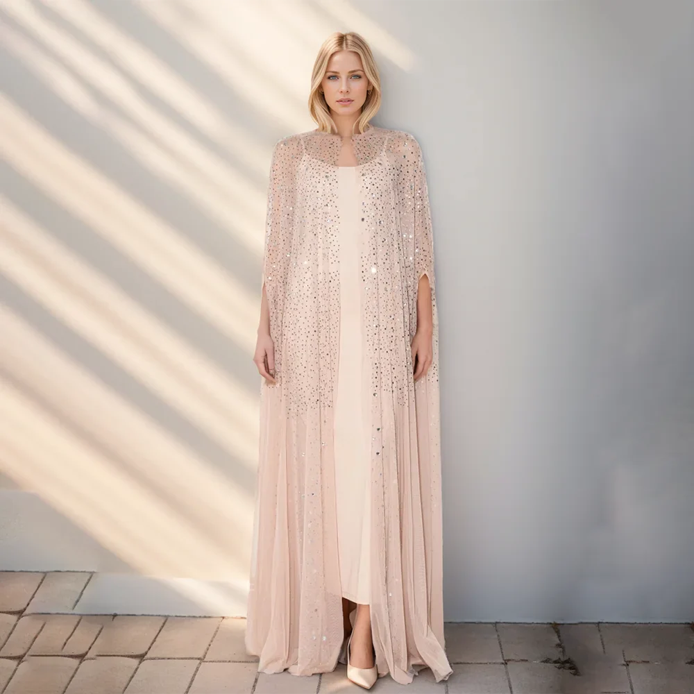 Sequin Patchwork Dress With Round Neck Mesh Sleeves