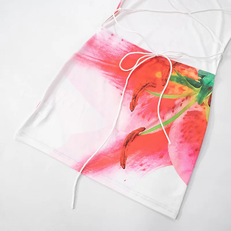 One Shoulder Floral Print Mini Dress Backless Bandage