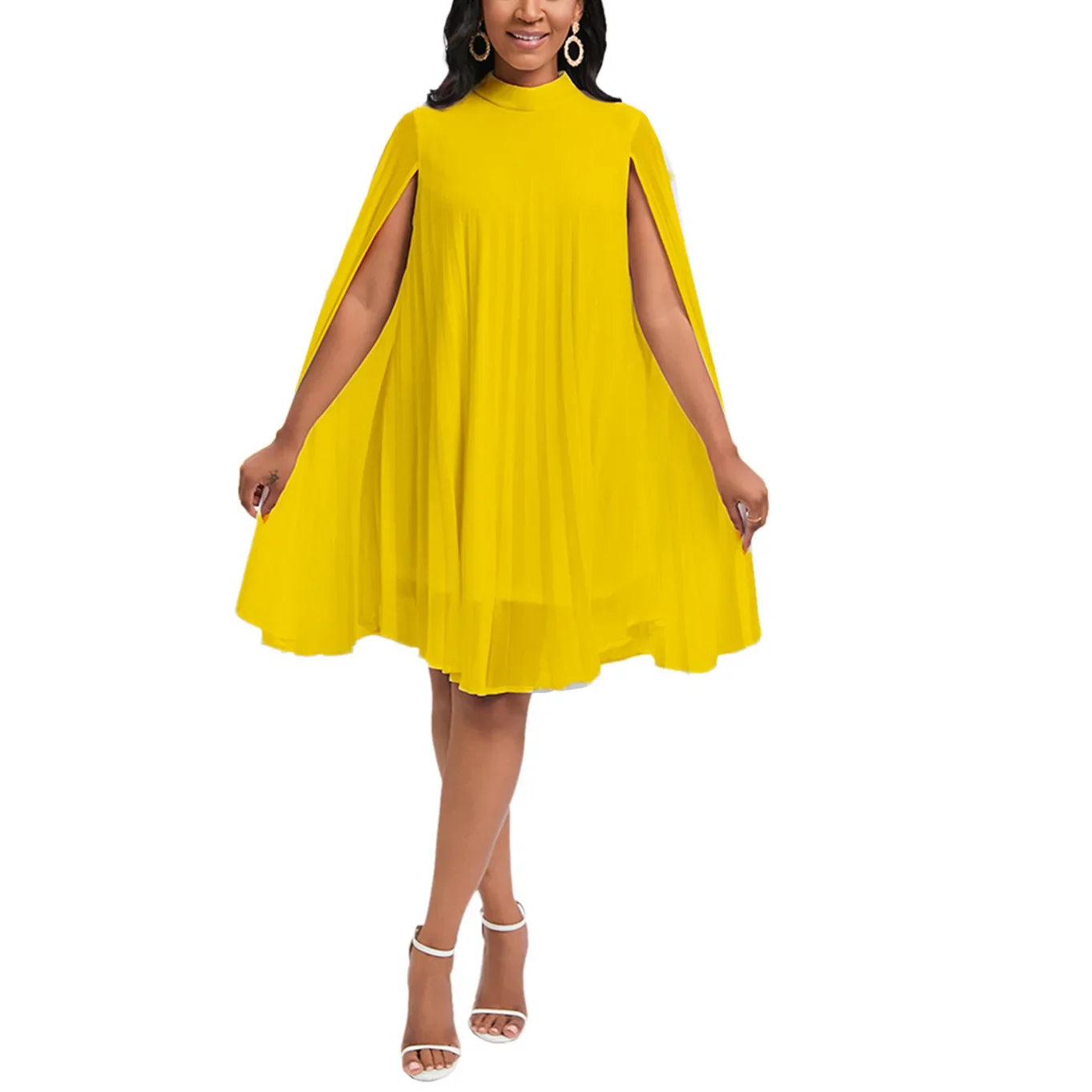 Elegant Chiffon Dress For Women Batwing Sleeve Knee Length