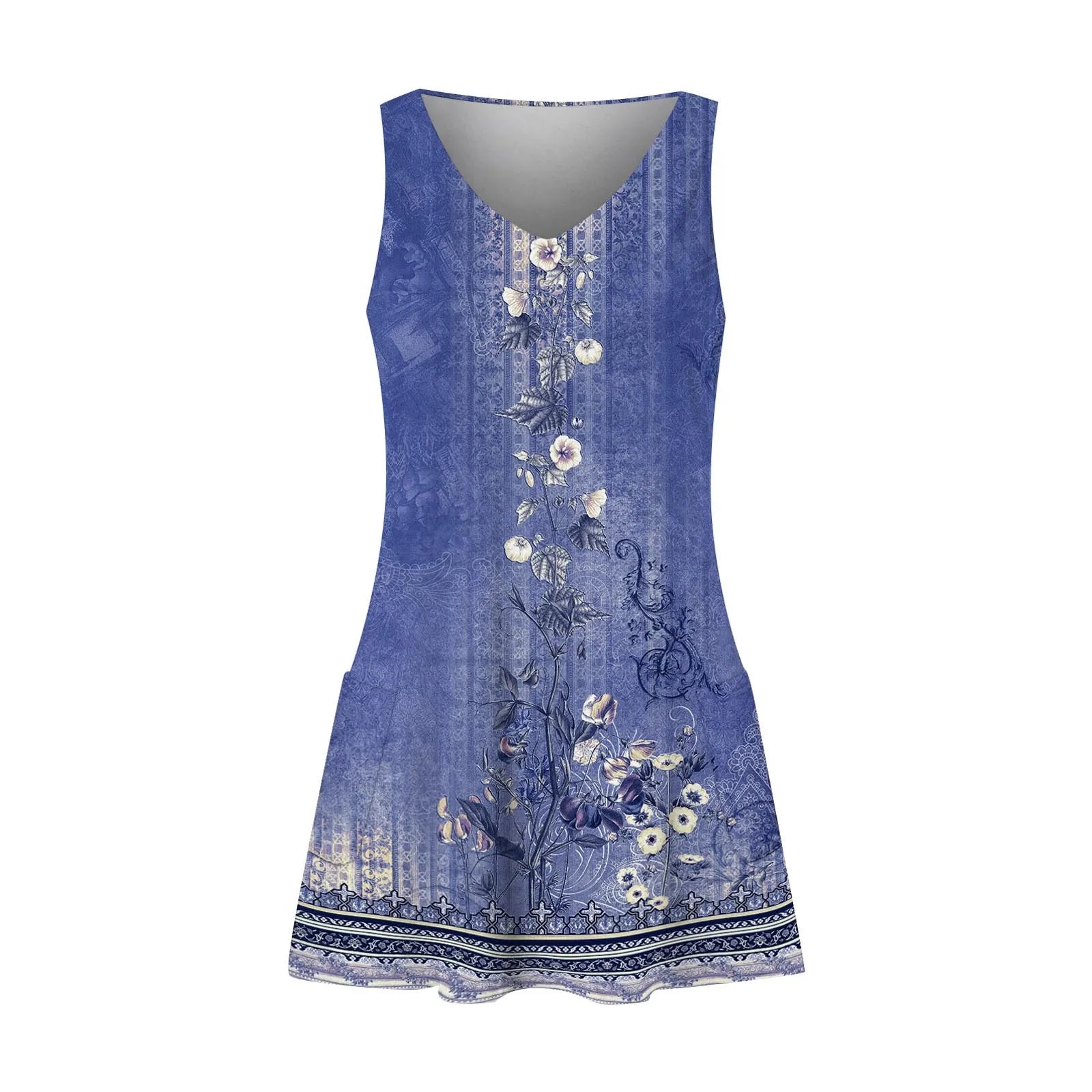 Boho Floral Knee Length Sundress With Pockets Loose