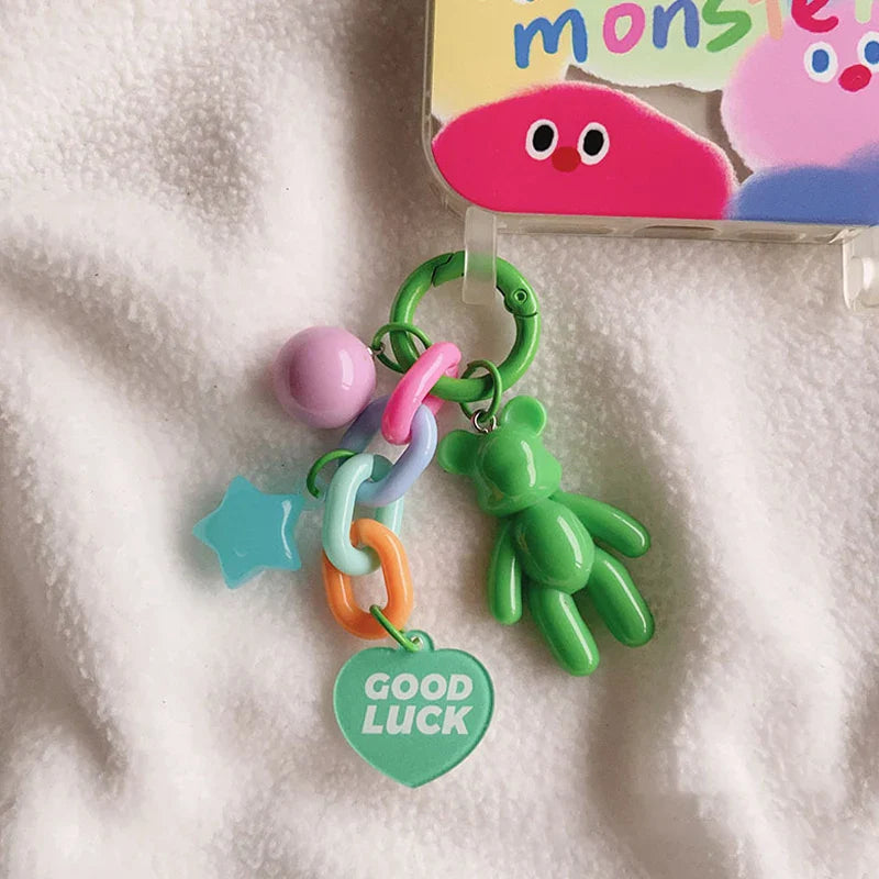 Colorful Bear Keychain Cute Anime Bag Decoration Pendant for Women and Girls