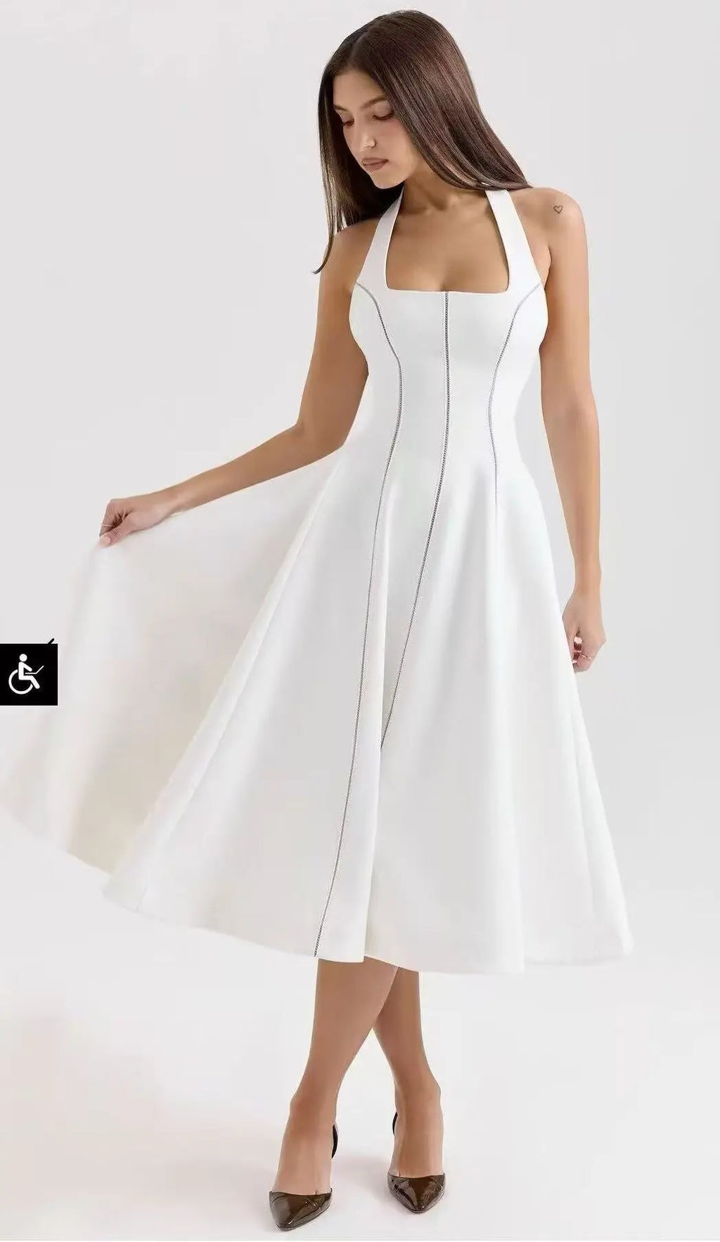 Elegant Halter Neck Backless Mesh Dress For Evening