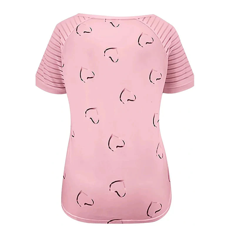 Womens Casual Zipper Short Sleeve V Neck Loose T Shirt