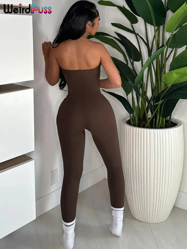 Weird Puss Women's Fitness Romper Summer Trend Solid Stretch Hipster Tight Streetwear Workout Casual Sporty Slim Playsuit