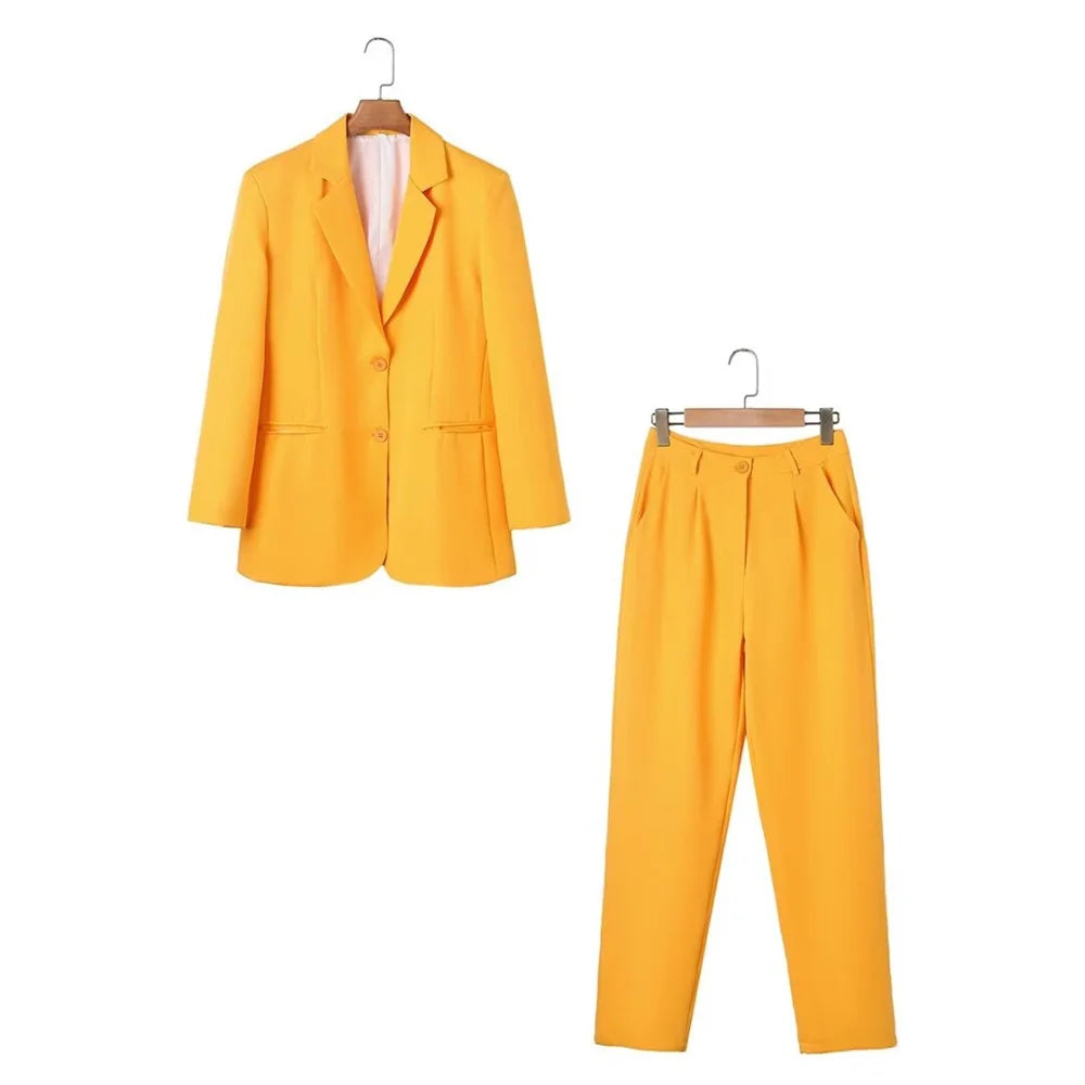 Spring Summer Women's Casual Loose Solid Color Suit Set with Pants and Top