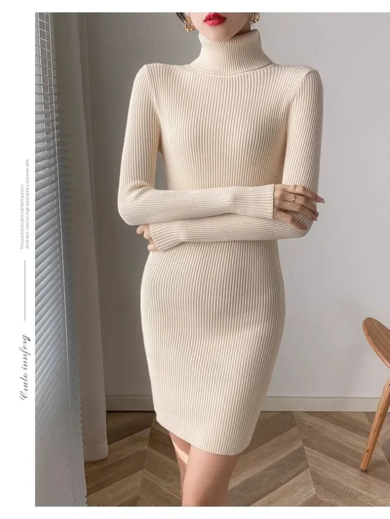 Korean Turtleneck Sweater Dress Bodycon Knit For Office