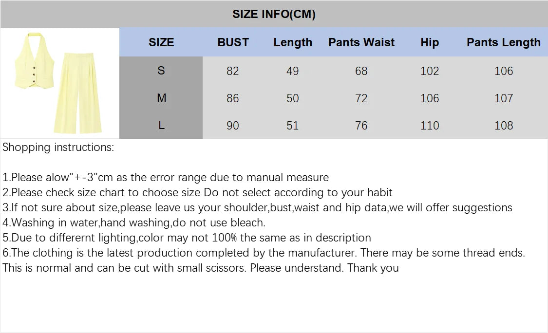 Double Pleat High Waist Trousers and V Neck Halter Waistcoat Two Piece Women's Fashion Outfit with Button Details