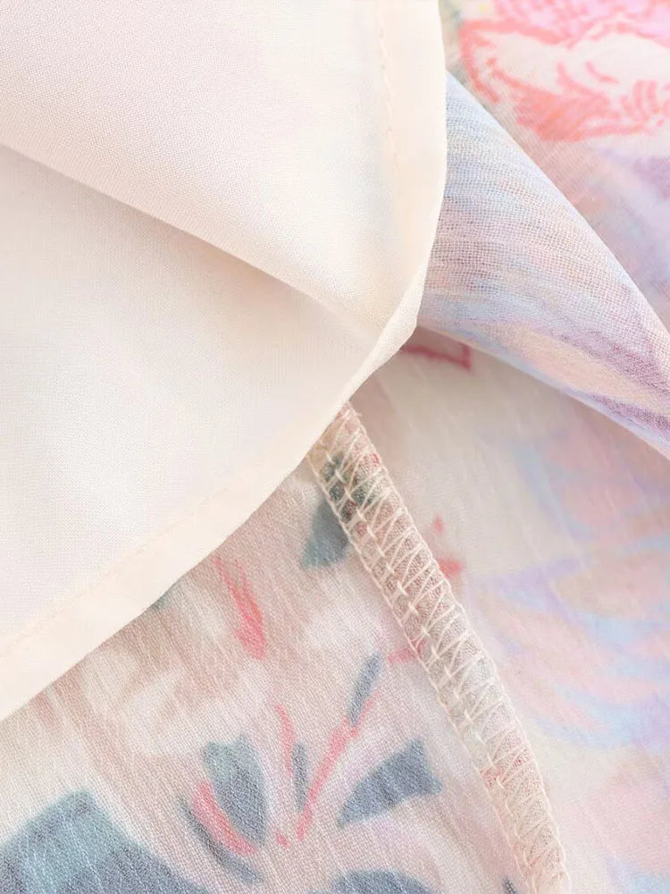 Floral Print Midi Dress With Belt Bow Collar Long Sleeve